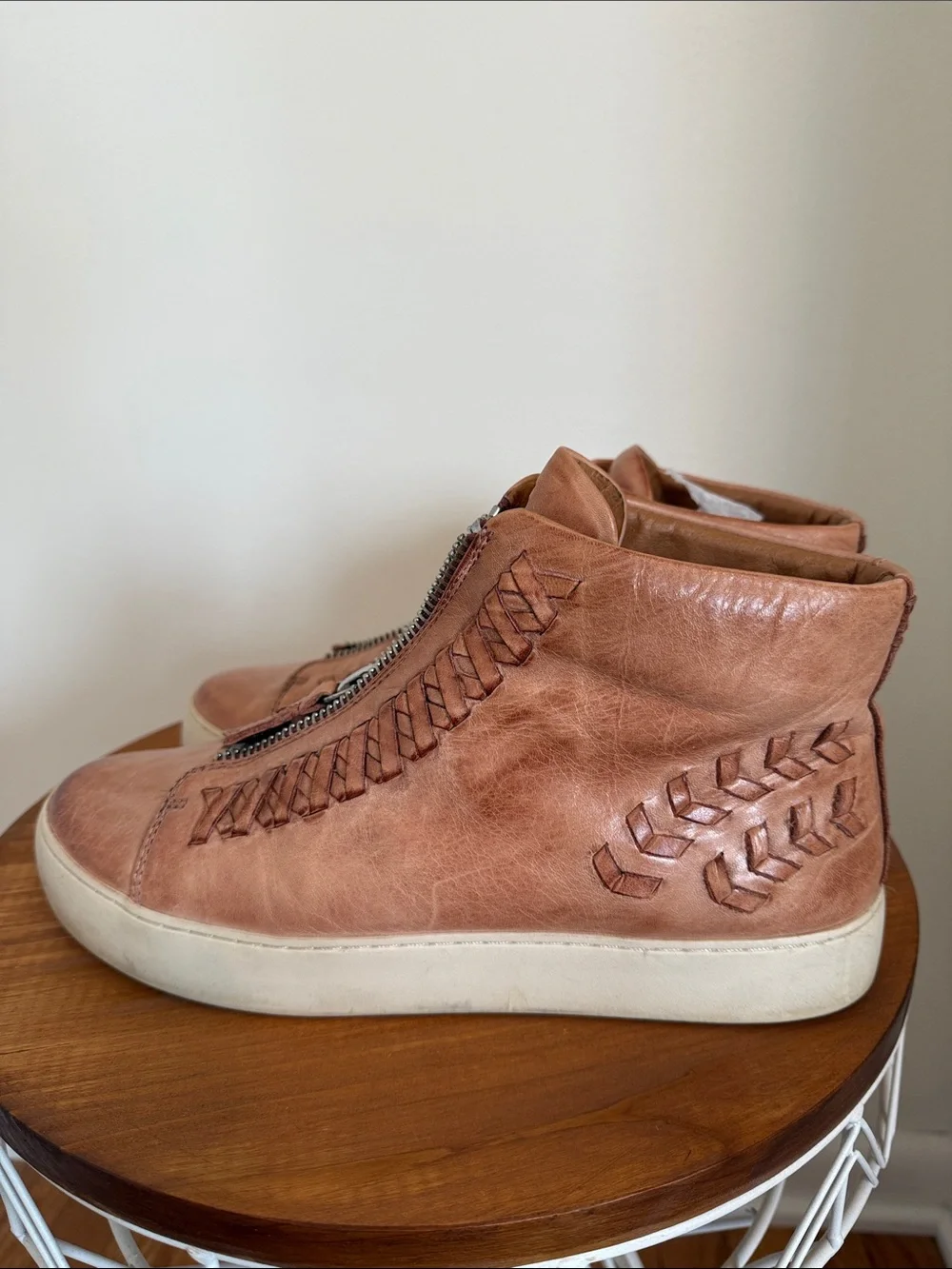 Frye Cognac Leather High-Top Zip Sneakers